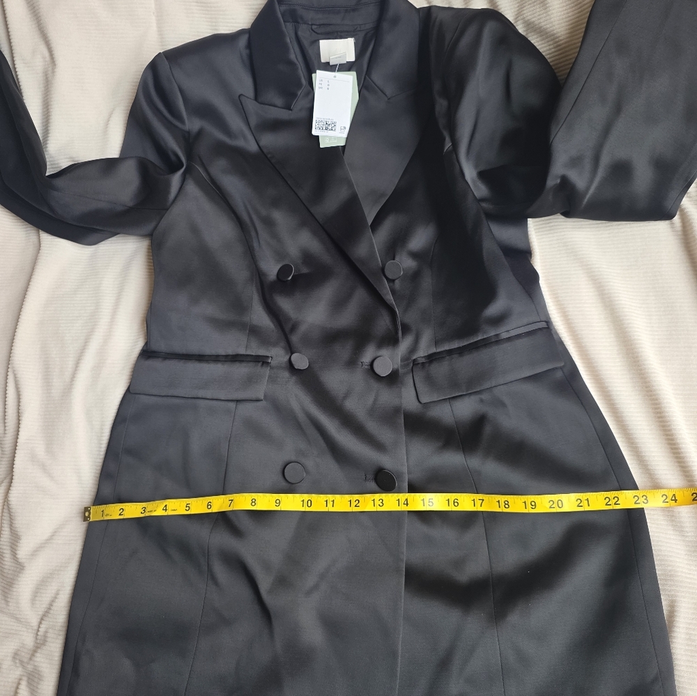 H&M double-breasted fitted jacket dress satin effect black sz L BNWT - Picture 6 of 13